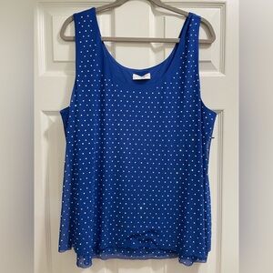 NWT Skies Are Blue Royal Blue Layered Mesh Tank with Iridescent Rhinestones 1X